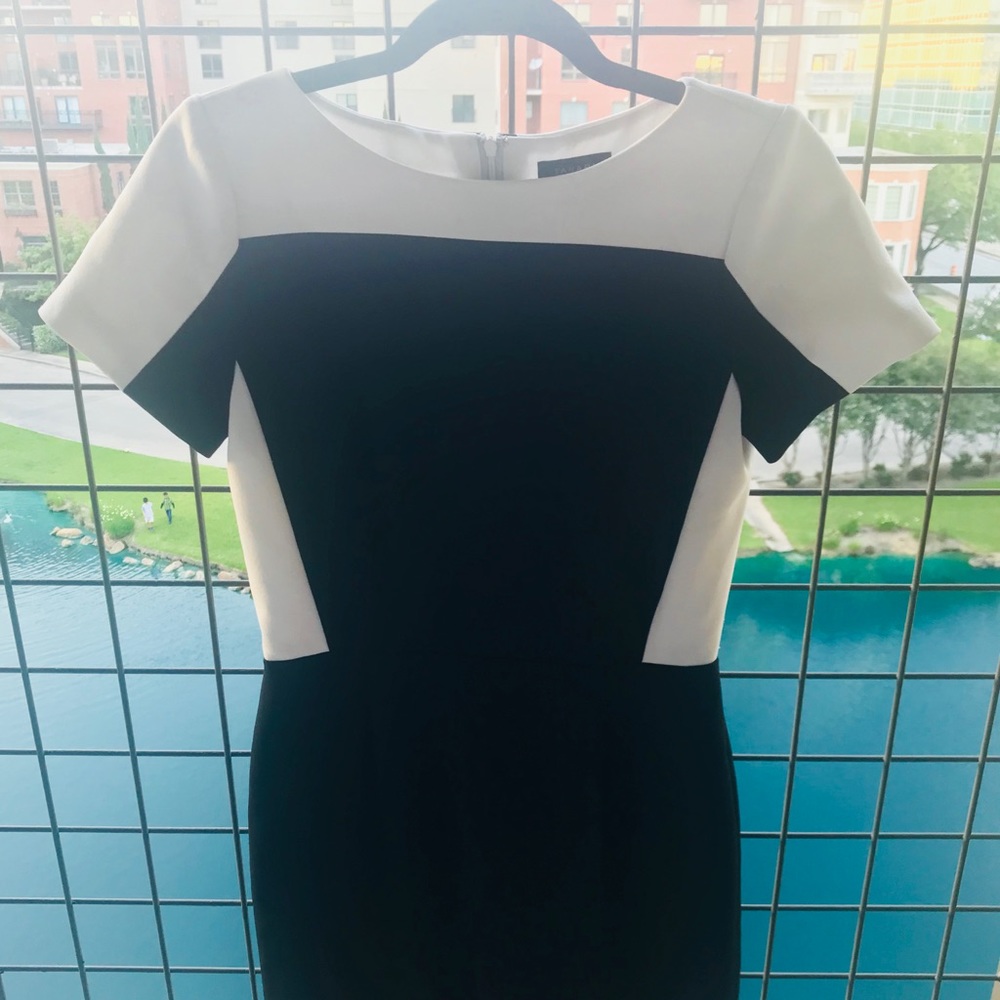 Tahari black and white color block dress size 4